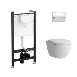 Комплект унитаза с инсталляцией Pro глубина унитаза 53см, клавиша хром глянец, безободковый, с микролифтом Z.RU93.0.771.5 Laufen